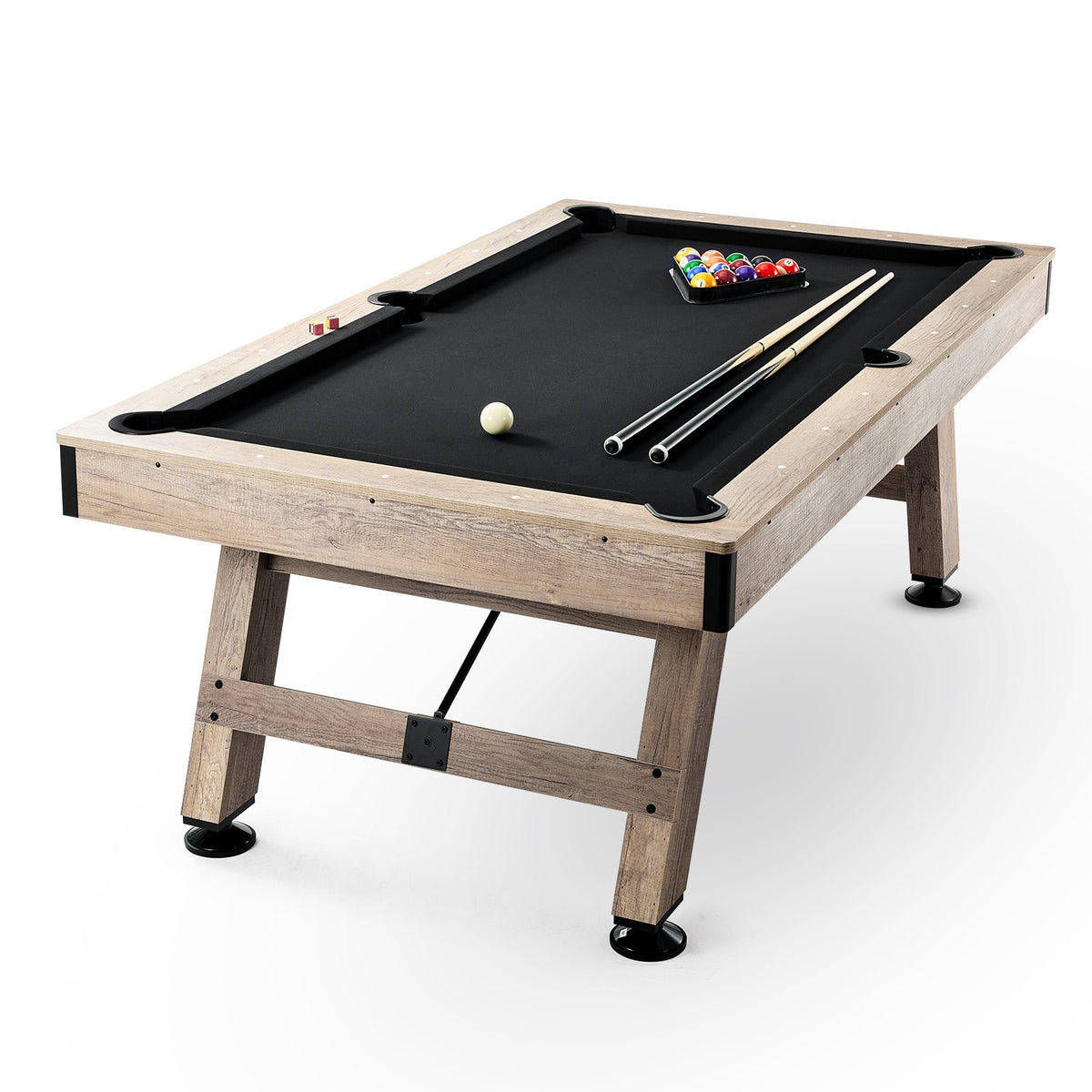 VEVOR Billiards Table, 7 ft Pool Table, Adjust Legs Stable Billiards Table, Pool Table Set Includes Balls, Cues, Chalks and Brush, Wood Color with Black Cloth, Perfect for Family Game Room Kids Adults - AXTTQZHZMRZB8PJQQV0 - view 1