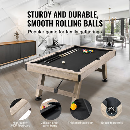 VEVOR Billiards Table, 7 ft Pool Table, Adjust Legs Stable Billiards Table, Pool Table Set Includes Balls, Cues, Chalks and Brush, Wood Color with Black Cloth, Perfect for Family Game Room Kids Adults - AXTTQZHZMRZB8PJQQV0 - view 4