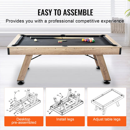 VEVOR Billiards Table, 7 ft Pool Table, Adjust Legs Stable Billiards Table, Pool Table Set Includes Balls, Cues, Chalks and Brush, Wood Color with Black Cloth, Perfect for Family Game Room Kids Adults - AXTTQZHZMRZB8PJQQV0 - view 6