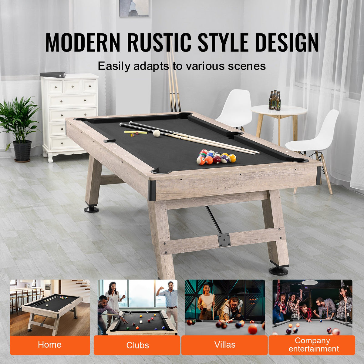VEVOR Billiards Table, 7 ft Pool Table, Adjust Legs Stable Billiards Table, Pool Table Set Includes Balls, Cues, Chalks and Brush, Wood Color with Black Cloth, Perfect for Family Game Room Kids Adults - AXTTQZHZMRZB8PJQQV0 - view 7
