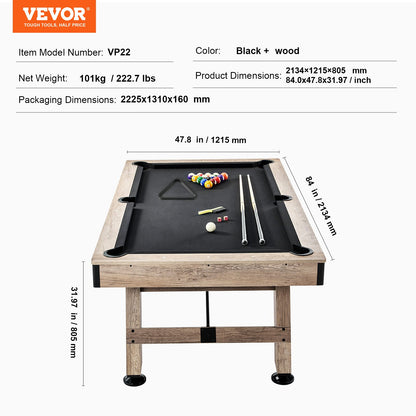 VEVOR Billiards Table, 7 ft Pool Table, Adjust Legs Stable Billiards Table, Pool Table Set Includes Balls, Cues, Chalks and Brush, Wood Color with Black Cloth, Perfect for Family Game Room Kids Adults - AXTTQZHZMRZB8PJQQV0 - view 8