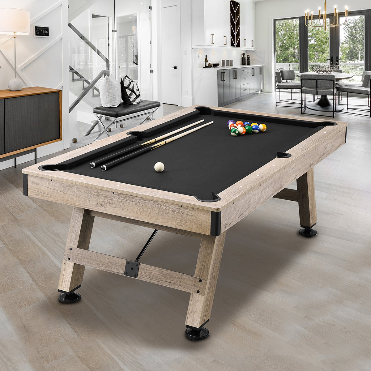 VEVOR Billiards Table, 7 ft Pool Table, Adjust Legs Stable Billiards Table, Pool Table Set Includes Balls, Cues, Chalks and Brush, Wood Color with Black Cloth, Perfect for Family Game Room Kids Adults - AXTTQZHZMRZB8PJQQV0 - view 9