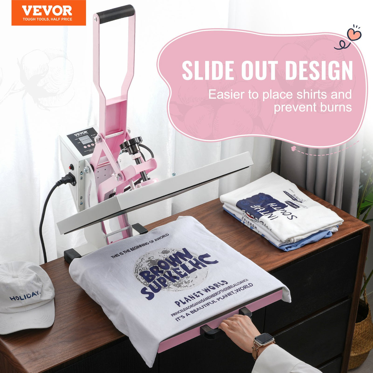 VEVOR Heat Press, 15 x 15 inch Digital Heat Press Machine, Slide Out Heat Transfer Machine, Fast and Even Heating, 2-Layer Insulation Cotton, Heat Transfer Machine for T-Shirts/Pillows/Bags, Pink - AYPBSTHJP15152NXKV1 - view 3