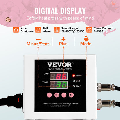 VEVOR Heat Press, 15 x 15 inch Digital Heat Press Machine, Slide Out Heat Transfer Machine, Fast and Even Heating, 2-Layer Insulation Cotton, Heat Transfer Machine for T-Shirts/Pillows/Bags, Pink - AYPBSTHJP15152NXKV1 - view 5
