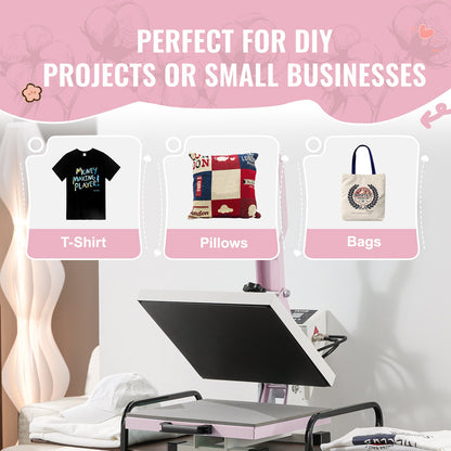 VEVOR Heat Press, 15 x 15 inch Digital Heat Press Machine, Slide Out Heat Transfer Machine, Fast and Even Heating, 2-Layer Insulation Cotton, Heat Transfer Machine for T-Shirts/Pillows/Bags, Pink - AYPBSTHJP15152NXKV1 - view 7