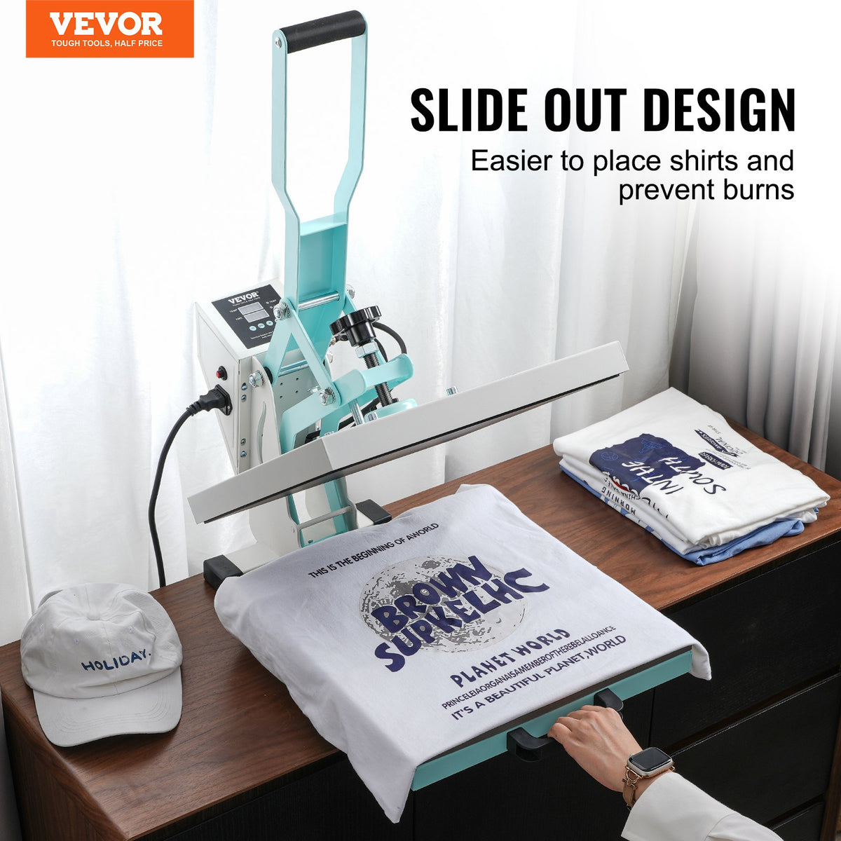 VEVOR Heat Press, 15 x 15 inch Digital Heat Press Machine, Slide Out Heat Transfer Machine, Fast and Even Heating, 2-Layer Insulation Cotton, Heat Transfer Machine for T-Shirts/Pillows/Bags, Green - AYPBSTHJP15156436V1 - view 3