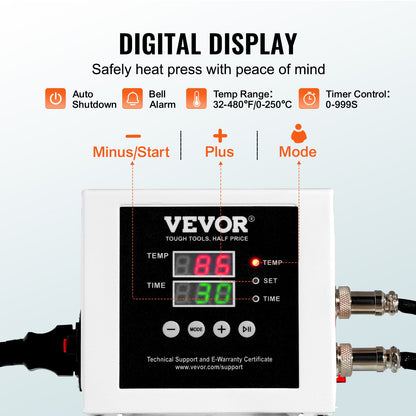 VEVOR Heat Press, 15 x 15 inch Digital Heat Press Machine, Slide Out Heat Transfer Machine, Fast and Even Heating, 2-Layer Insulation Cotton, Heat Transfer Machine for T-Shirts/Pillows/Bags, Green - AYPBSTHJP15156436V1 - view 5
