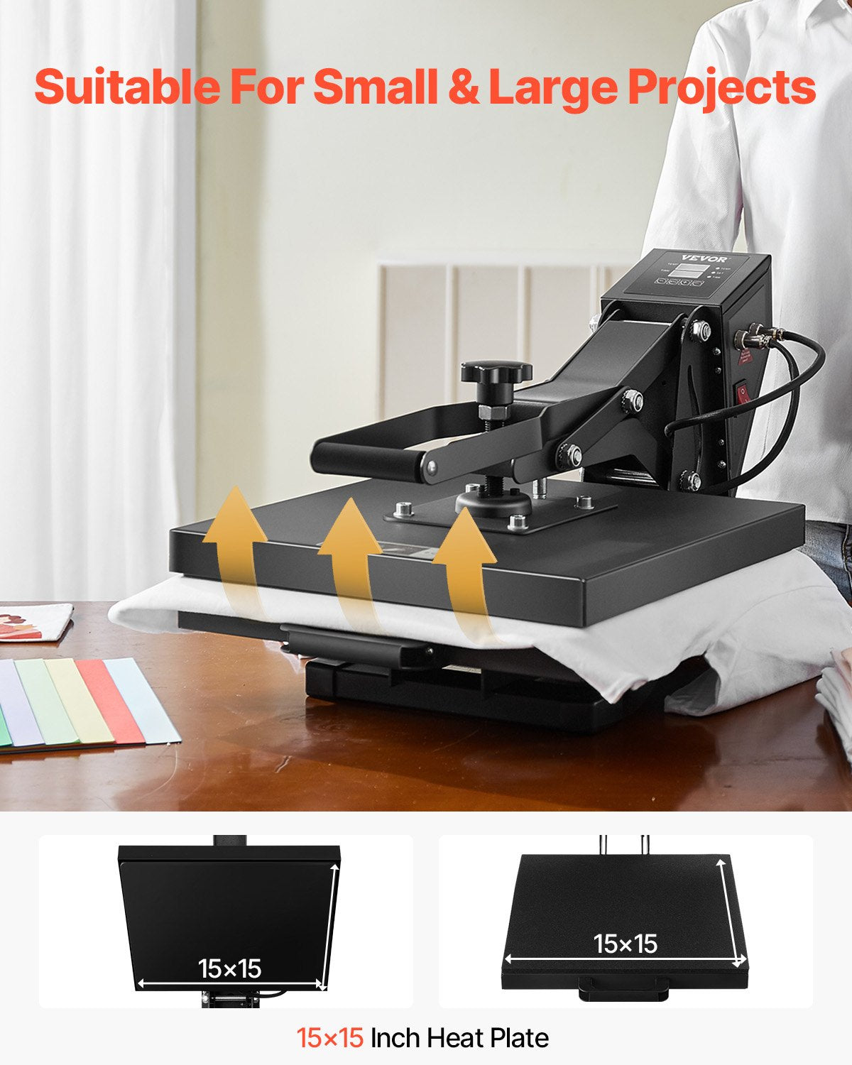 VEVOR Heat Press, 15 x 15 inch Heat Press Machine for T-shirts, Fast and Even Heating, Easy to Use, High Pressure for Digital Industrial-Quality Sublimation Printer for Transfer Vinyl, T-shirt, Black - AYPBSTHJPZGSB4RX5V1 - view 5