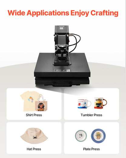 VEVOR Heat Press, 15 x 15 inch Heat Press Machine for T-shirts, Fast and Even Heating, Easy to Use, High Pressure for Digital Industrial-Quality Sublimation Printer for Transfer Vinyl, T-shirt, Black - AYPBSTHJPZGSB4RX5V1 - view 8