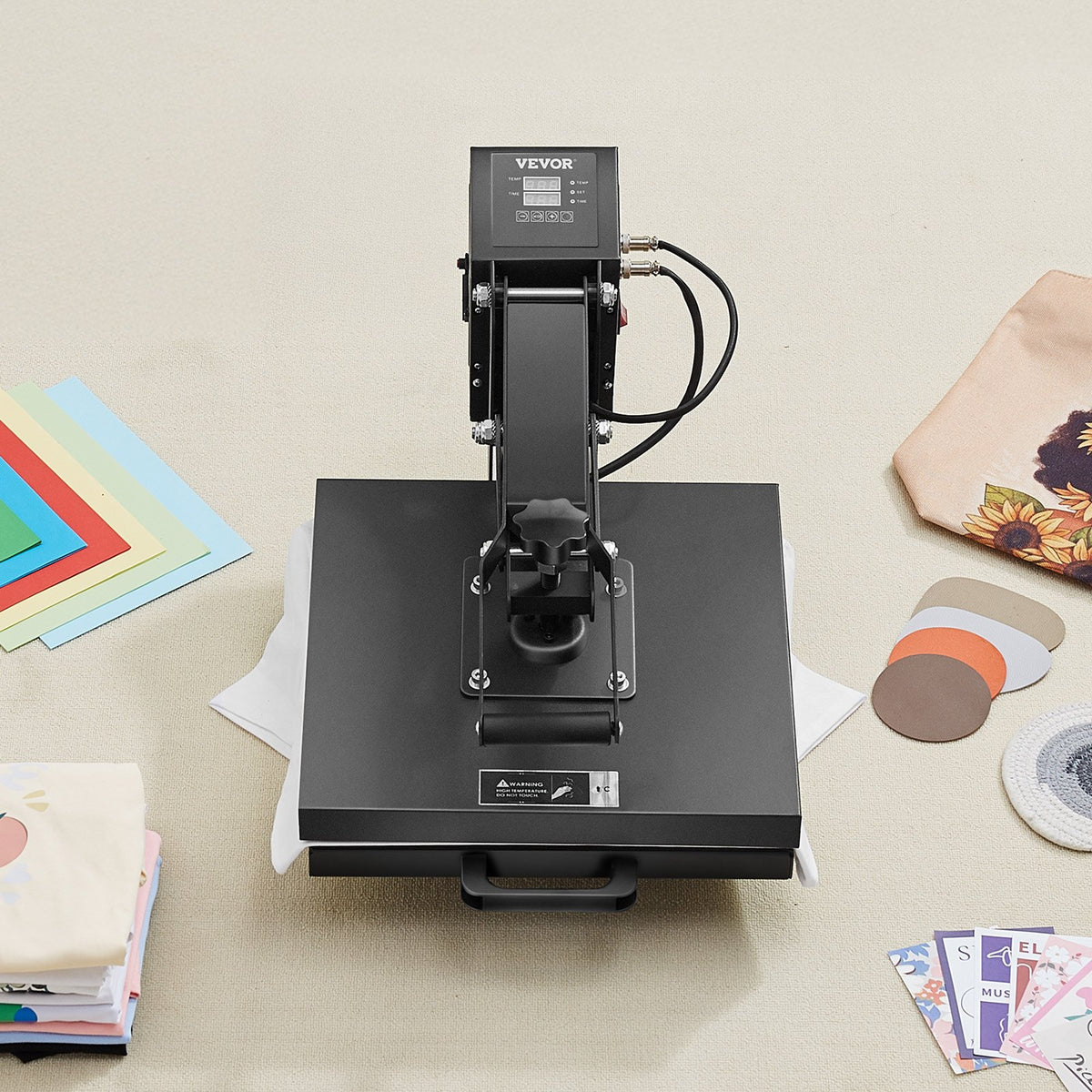 VEVOR Heat Press, 15 x 15 inch Heat Press Machine for T-shirts, Fast and Even Heating, Easy to Use, High Pressure for Digital Industrial-Quality Sublimation Printer for Transfer Vinyl, T-shirt, Black - AYPBSTHJPZGSB4RX5V1 - view 9