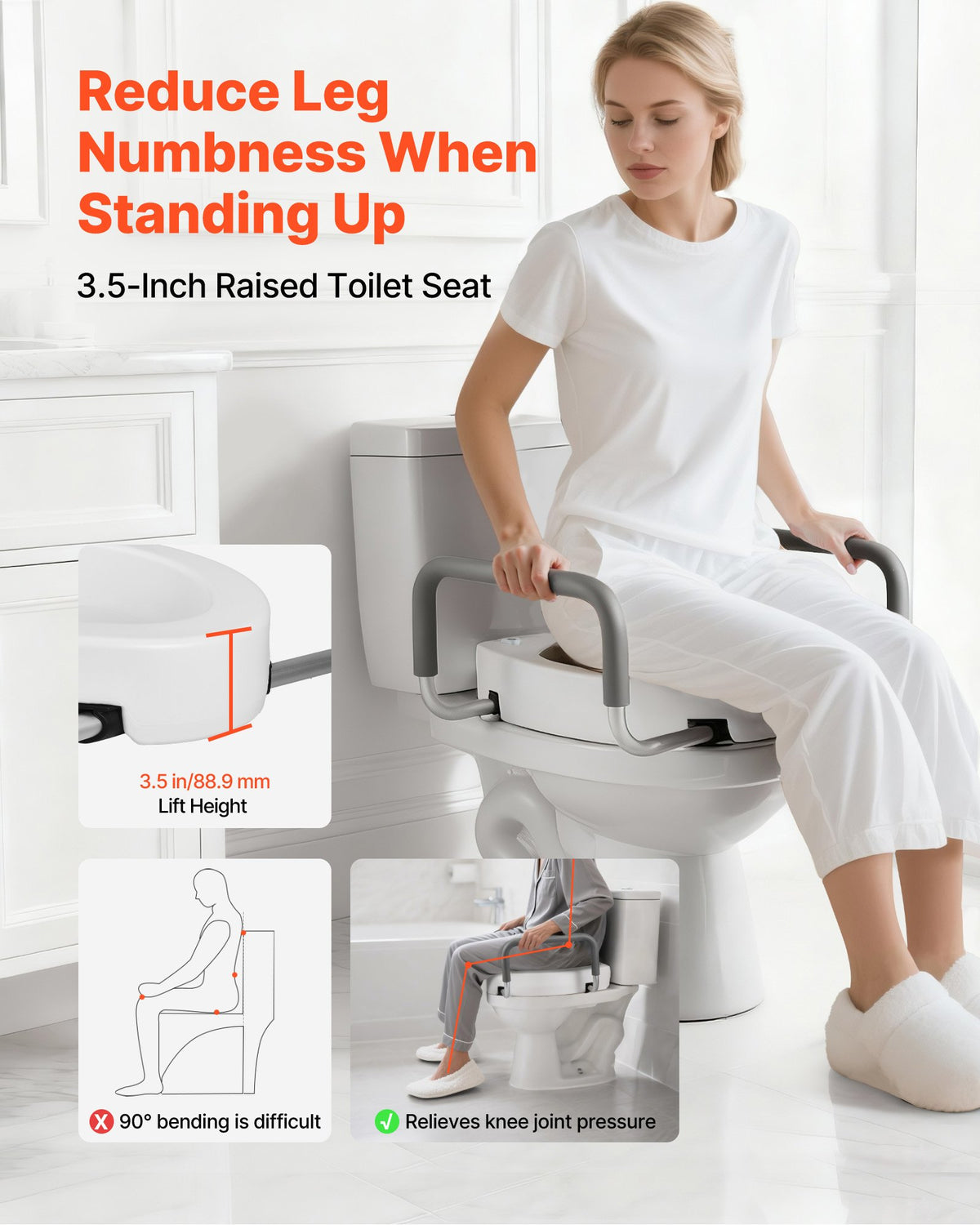 VEVOR Raised Toilet Seat with Arms, 300 lbs Load Capacity, 3.5-Inch Lift Height, Widened Commode Elevated Toilet Seat Riser with Padded Handles for Seniors, Elderly, Handicap, Disabled, and Adults - AZSJGMTZD35YISHJB001V0 - view 3
