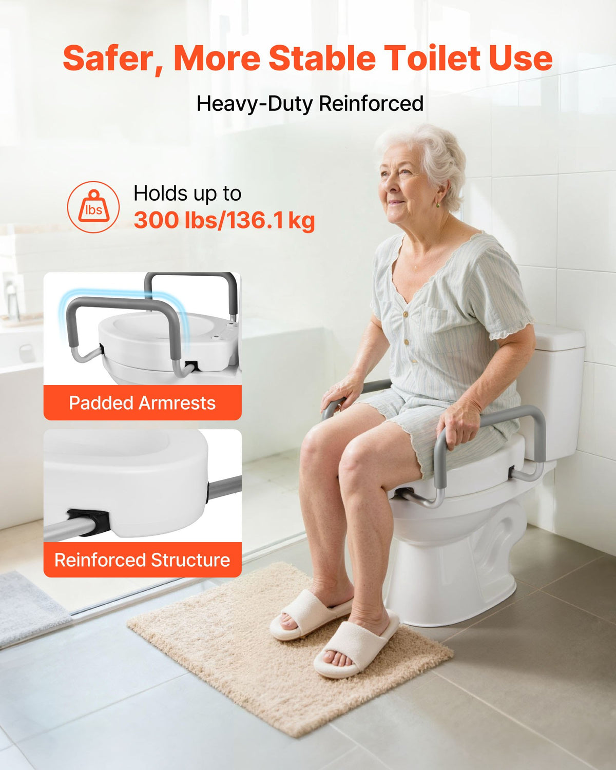 VEVOR Raised Toilet Seat with Arms, 300 lbs Load Capacity, 3.5-Inch Lift Height, Widened Commode Elevated Toilet Seat Riser with Padded Handles for Seniors, Elderly, Handicap, Disabled, and Adults - AZSJGMTZD35YISHJB001V0 - view 5