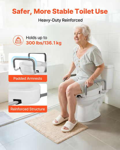 VEVOR Raised Toilet Seat with Arms, 300 lbs Load Capacity, 3.5-Inch Lift Height, Widened Commode Elevated Toilet Seat Riser with Padded Handles for Seniors, Elderly, Handicap, Disabled, and Adults - AZSJGMTZD35YISHJB001V0 - view 5