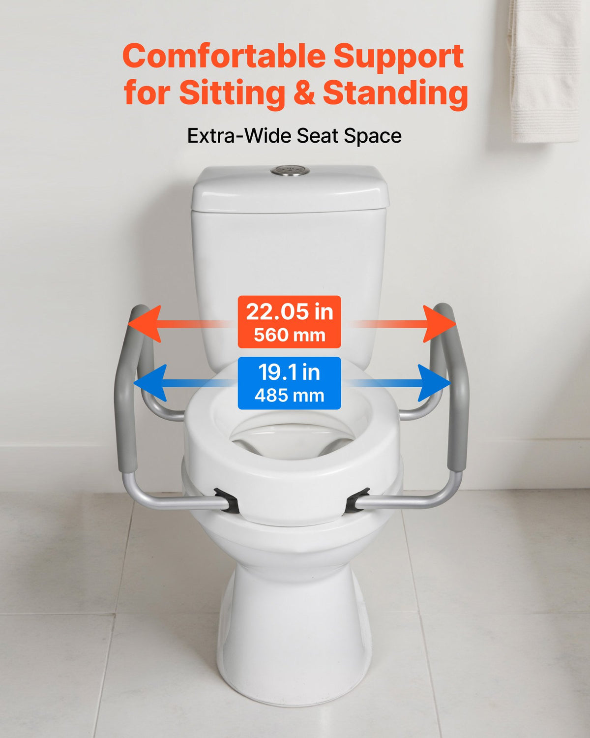 VEVOR Raised Toilet Seat with Arms, 300 lbs Load Capacity, 3.5-Inch Lift Height, Widened Commode Elevated Toilet Seat Riser with Padded Handles for Seniors, Elderly, Handicap, Disabled, and Adults - AZSJGMTZD35YISHJB001V0 - view 6