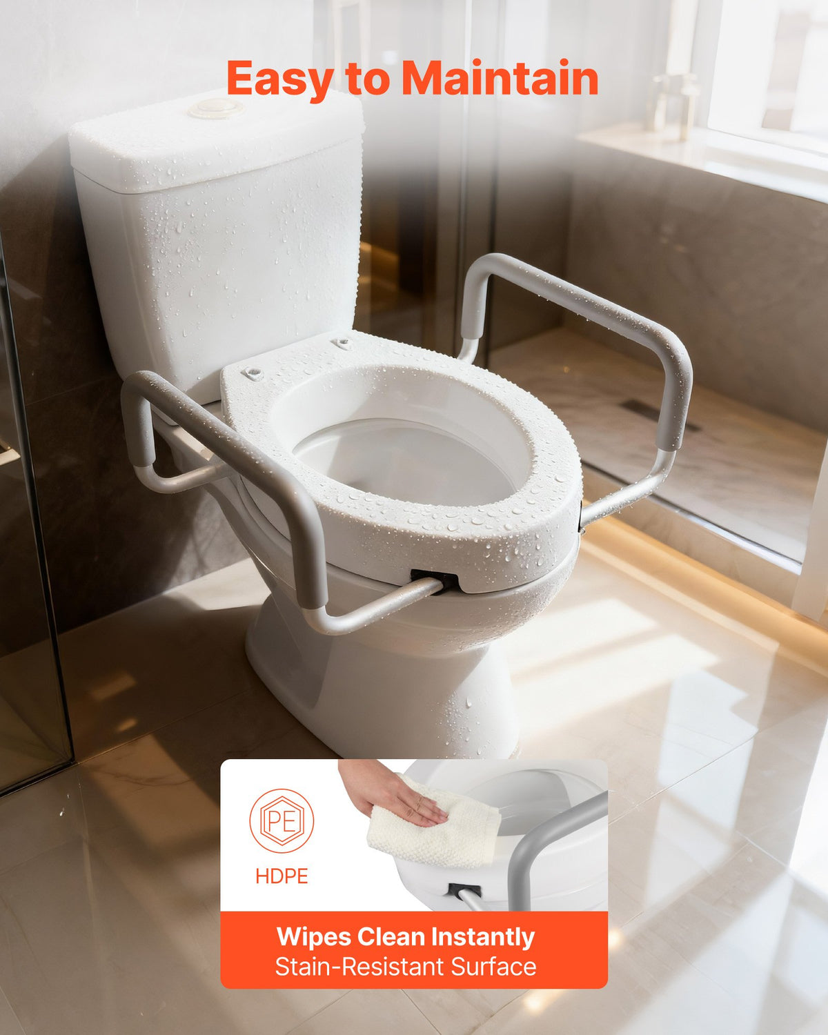 VEVOR Raised Toilet Seat with Arms, 300 lbs Load Capacity, 3.5-Inch Lift Height, Widened Commode Elevated Toilet Seat Riser with Padded Handles for Seniors, Elderly, Handicap, Disabled, and Adults - AZSJGMTZD35YISHJB001V0 - view 7
