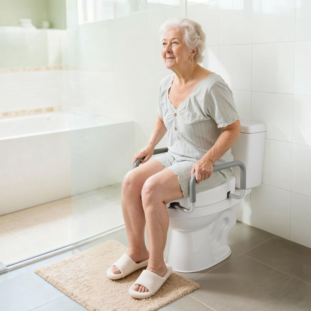 VEVOR Raised Toilet Seat with Arms, 300 lbs Load Capacity, 3.5-Inch Lift Height, Widened Commode Elevated Toilet Seat Riser with Padded Handles for Seniors, Elderly, Handicap, Disabled, and Adults - AZSJGMTZD35YISHJB001V0 - view 9