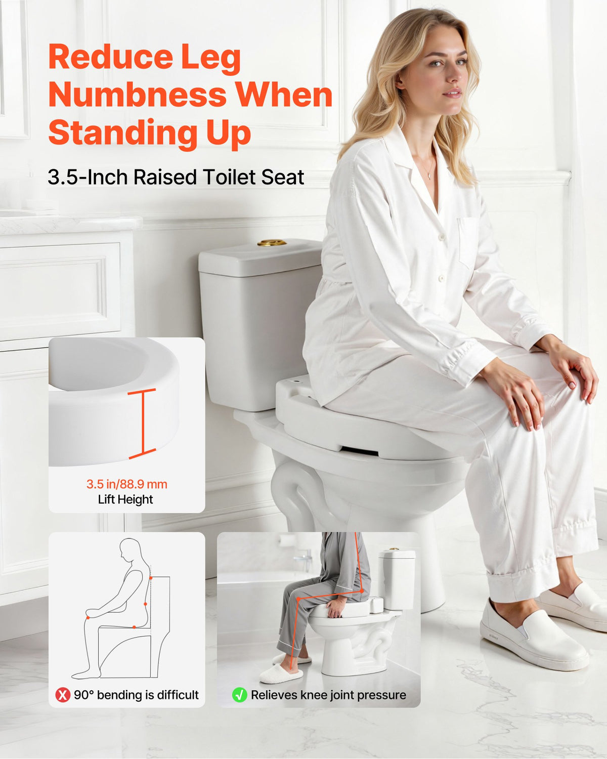 VEVOR Raised Toilet Seat, 300 lbs Load Capacity, 3.5-Inch Lift Height, Commode Elevated Toilet Seat Riser with Enlarged Opening for Seniors, Elderly, Handicap, Disabled, Adults, Fits Elongated Bowl - AZSJGMTZD35YO6XQR001V0 - view 3