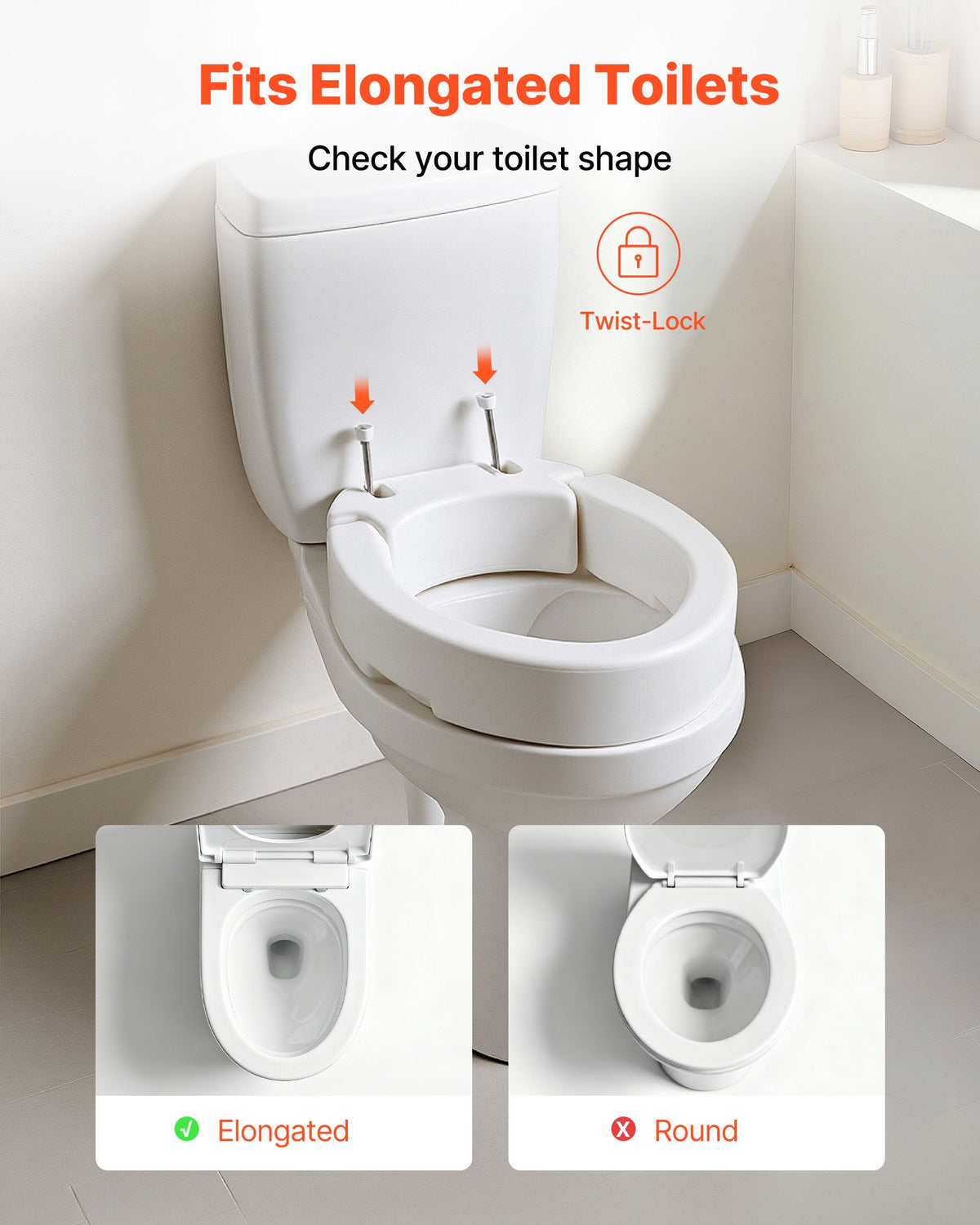 VEVOR Raised Toilet Seat, 300 lbs Load Capacity, 3.5-Inch Lift Height, Commode Elevated Toilet Seat Riser with Enlarged Opening for Seniors, Elderly, Handicap, Disabled, Adults, Fits Elongated Bowl - AZSJGMTZD35YO6XQR001V0 - view 4