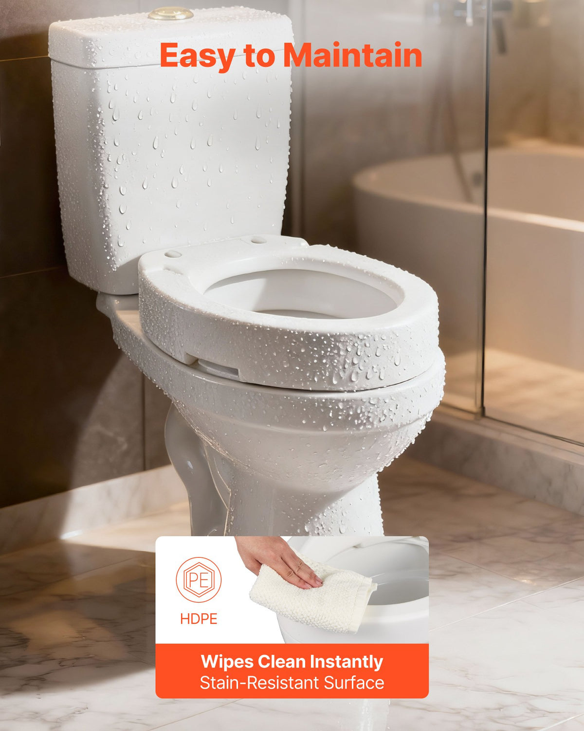 VEVOR Raised Toilet Seat, 300 lbs Load Capacity, 3.5-Inch Lift Height, Commode Elevated Toilet Seat Riser with Enlarged Opening for Seniors, Elderly, Handicap, Disabled, Adults, Fits Elongated Bowl - AZSJGMTZD35YO6XQR001V0 - view 7