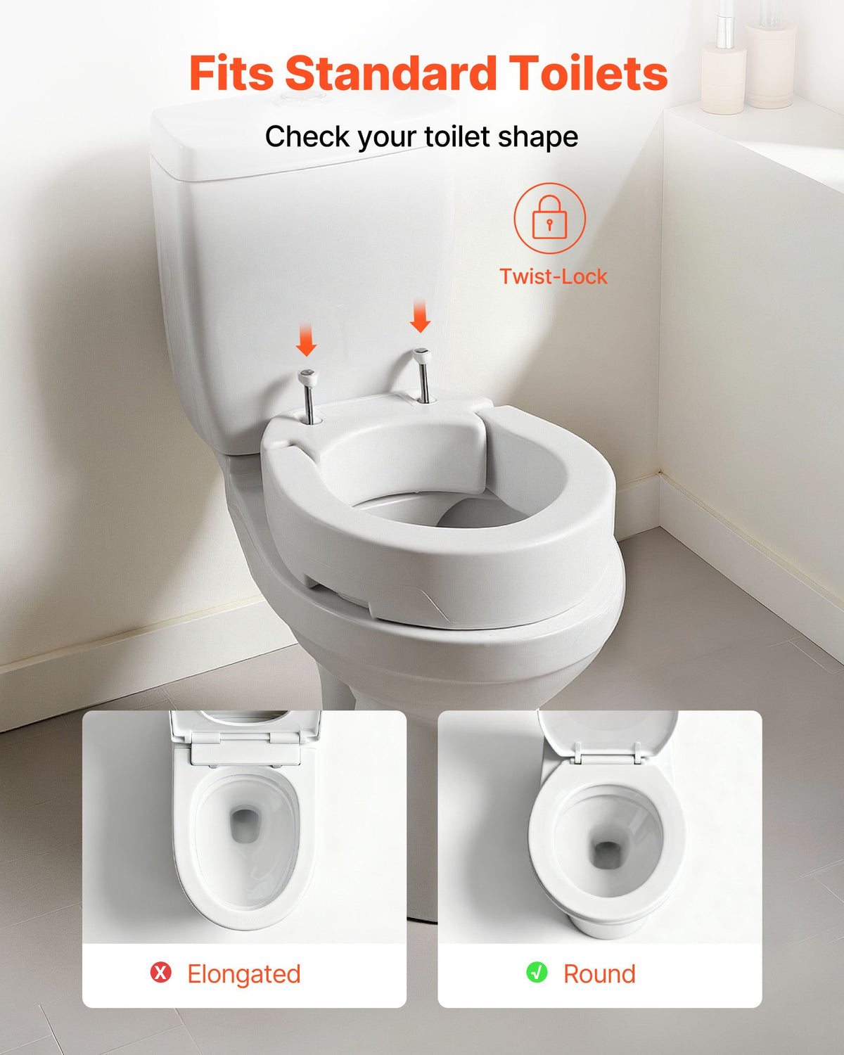 VEVOR Raised Toilet Seat, 300 lbs Load Capacity, 3.5-Inch Lift Height, Commode Elevated Toilet Seat Riser with Enlarged Opening for Seniors, Elderly, Handicap, Disabled, and Adults, Fits Round Bowl - AZSJGMTZD35YVGGYI001V0 - view 4