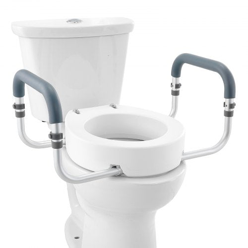 VEVOR Raised Toilet Seat, 3.5" Height Raised, 300 lbs Weight Capacity, for Standard Round Toilet, Aluminum Handrail, with EVA Armrest Padding, for Elderly, Handicap, Patient, Pregnant, Medical - AZSJGMTZDDFSTV95SV0 - view 2