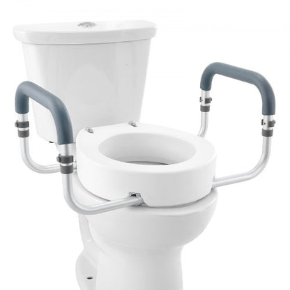 VEVOR Raised Toilet Seat, 3.5" Height Raised, 300 lbs Weight Capacity, for Standard Round Toilet, Aluminum Handrail, with EVA Armrest Padding, for Elderly, Handicap, Patient, Pregnant, Medical - AZSJGMTZDDFSTV95SV0 - view 2