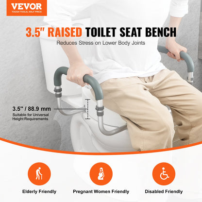VEVOR Raised Toilet Seat, 3.5" Height Raised, 300 lbs Weight Capacity, for Standard Round Toilet, Aluminum Handrail, with EVA Armrest Padding, for Elderly, Handicap, Patient, Pregnant, Medical - AZSJGMTZDDFSTV95SV0 - view 3
