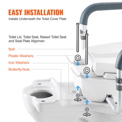 VEVOR Raised Toilet Seat, 3.5" Height Raised, 300 lbs Weight Capacity, for Standard Round Toilet, Aluminum Handrail, with EVA Armrest Padding, for Elderly, Handicap, Patient, Pregnant, Medical - AZSJGMTZDDFSTV95SV0 - view 7