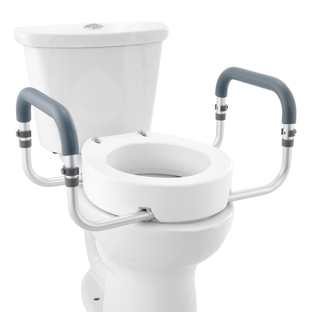 VEVOR Raised Toilet Seat, 3.5" Height Raised, 300 lbs Weight Capacity, for Standard Round Toilet, Aluminum Handrail, with EVA Armrest Padding, for Elderly, Handicap, Patient, Pregnant, Medical - AZSJGMTZDDFSTV95SV0 - view 10
