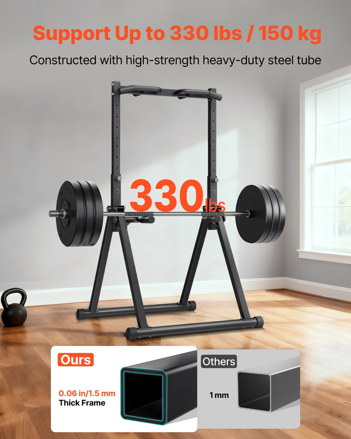 VEVOR Pull Up Bar, 330LBS Capacity Portable Pullup Bar Station, Pullup Bars Free Standing with Triangular Structure & Heavy-Duty Steel Tube, 9 Level Height Adjustment Gravity Fitness for Arms, Back - AZXKZDYTXSJKFJJNV001V0 - view 4