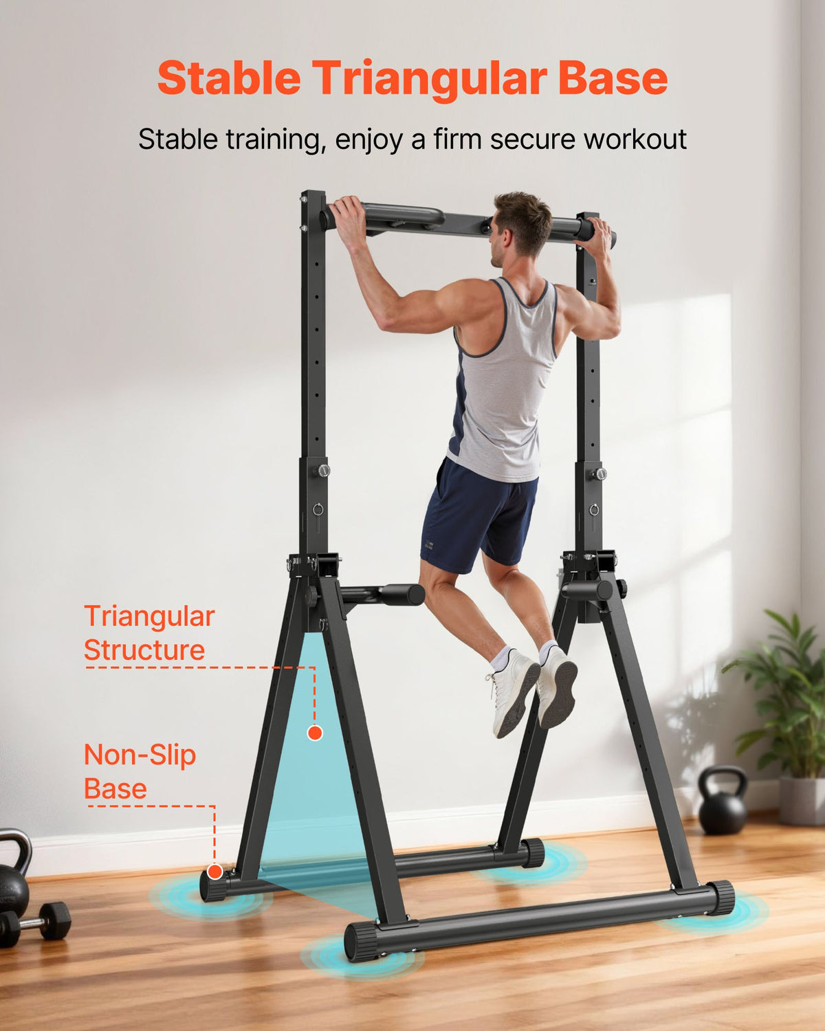 VEVOR Pull Up Bar, 330LBS Capacity Portable Pullup Bar Station, Pullup Bars Free Standing with Triangular Structure & Heavy-Duty Steel Tube, 9 Level Height Adjustment Gravity Fitness for Arms, Back - AZXKZDYTXSJKFJJNV001V0 - view 5