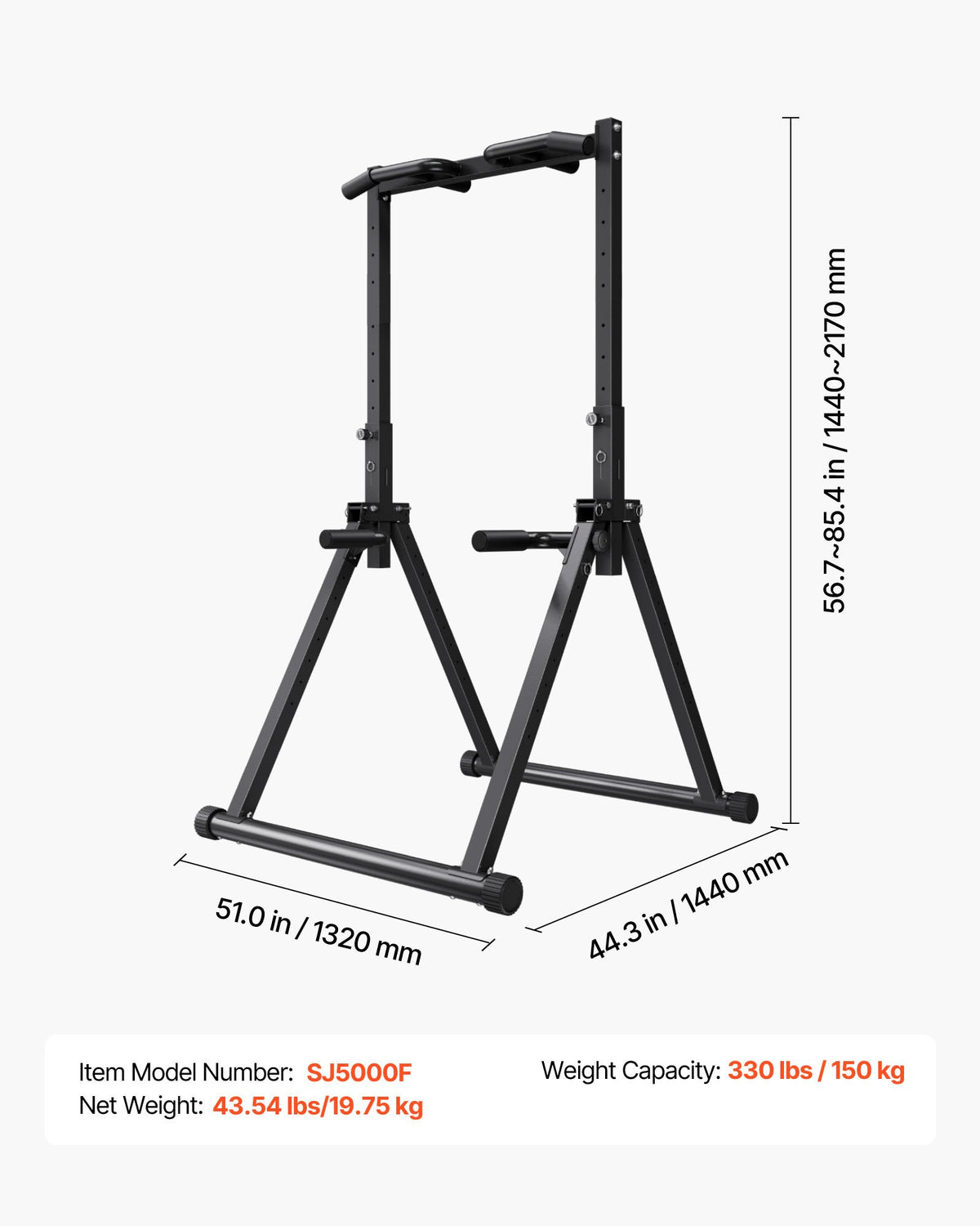 VEVOR Pull Up Bar, 330LBS Capacity Portable Pullup Bar Station, Pullup Bars Free Standing with Triangular Structure & Heavy-Duty Steel Tube, 9 Level Height Adjustment Gravity Fitness for Arms, Back - AZXKZDYTXSJKFJJNV001V0 - view 8