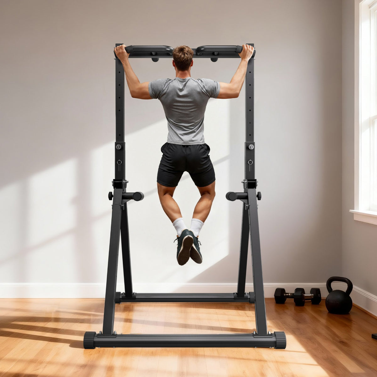 VEVOR Pull Up Bar, 330LBS Capacity Portable Pullup Bar Station, Pullup Bars Free Standing with Triangular Structure & Heavy-Duty Steel Tube, 9 Level Height Adjustment Gravity Fitness for Arms, Back - AZXKZDYTXSJKFJJNV001V0 - view 9