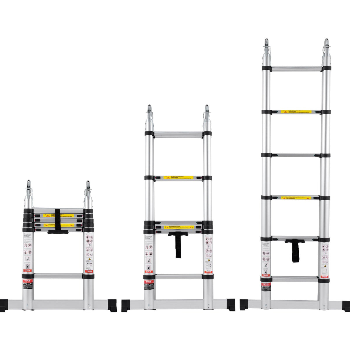 VEVOR Telescoping Ladder, 12.5FT A-Shape Aluminum Extension Ladder Lightweight, Multi-button Retraction Collapsible Ladder, 375 LBS Capacity w/ Stabilizer Bar, Multi-Purpose Ladders for RV, Camper - AZXSSLTNLSLK7NWR8V0 - view 1