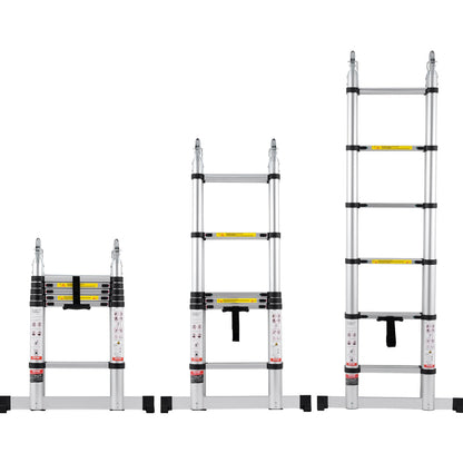 VEVOR Telescoping Ladder, 12.5FT A-Shape Aluminum Extension Ladder Lightweight, Multi-button Retraction Collapsible Ladder, 375 LBS Capacity w/ Stabilizer Bar, Multi-Purpose Ladders for RV, Camper - AZXSSLTNLSLK7NWR8V0 - view 1