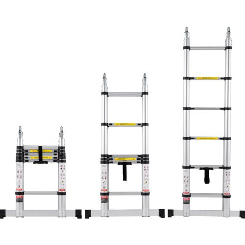 VEVOR Telescoping Ladder, 12.5FT A-Shape Aluminum Extension Ladder Lightweight, Multi-button Retraction Collapsible Ladder, 375 LBS Capacity w/ Stabilizer Bar, Multi-Purpose Ladders for RV, Camper - AZXSSLTNLSLK7NWR8V0 - view 2