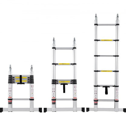 VEVOR Telescoping Ladder, 12.5FT A-Shape Aluminum Extension Ladder Lightweight, Multi-button Retraction Collapsible Ladder, 375 LBS Capacity w/ Stabilizer Bar, Multi-Purpose Ladders for RV, Camper - AZXSSLTNLSLK7NWR8V0 - view 2