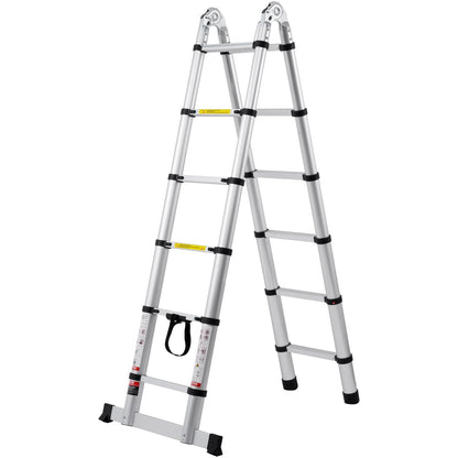 VEVOR Telescoping Ladder, 12.5FT A-Shape Aluminum Extension Ladder Lightweight, Multi-button Retraction Collapsible Ladder, 375 LBS Capacity w/ Stabilizer Bar, Multi-Purpose Ladders for RV, Camper - AZXSSLTNLSLK7NWR8V0 - view 10
