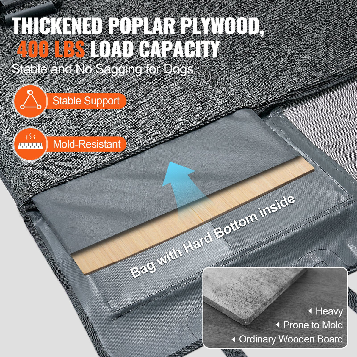 VEVOR Back Seat Extender for Dogs,Dog Hammock for Car Back seat,Waterproof Hard Bottom Dog Car Seat Cover for Back Seat 54"x24",Supports 400lbs with Mesh Window and Storage Pocket for Car, SUV - BBDX5424INJCRJ9PJV0 - view 4