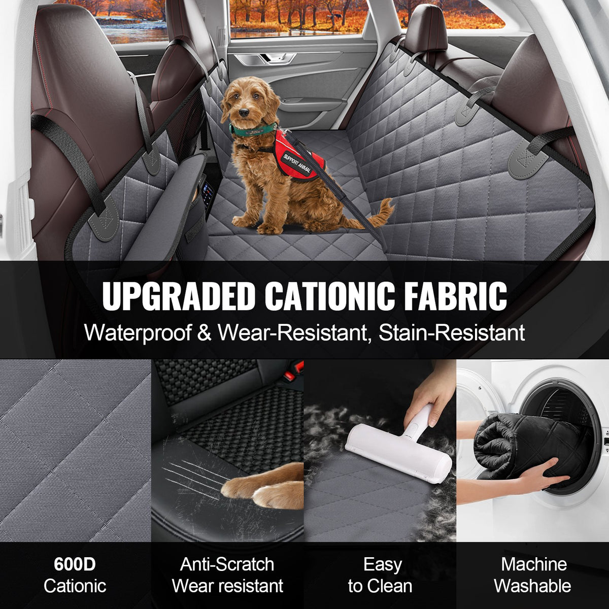 VEVOR Back Seat Extender for Dogs,Dog Hammock for Car Back seat,Waterproof Hard Bottom Dog Car Seat Cover for Back Seat 54"x24",Supports 400lbs with Mesh Window and Storage Pocket for Car, SUV - BBDX5424INJCRJ9PJV0 - view 6