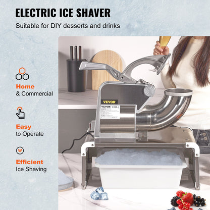 VEVOR Ice Crushers Machine, 661lbs Per Hour Electric Snow Cone Maker with 4 Blades, Stainless Steel Shaved Ice Machine with Cover, 300W Ice Shaver Machine for Margaritas, Home and - BBJ300KGH300WK10OV1 - view 2
