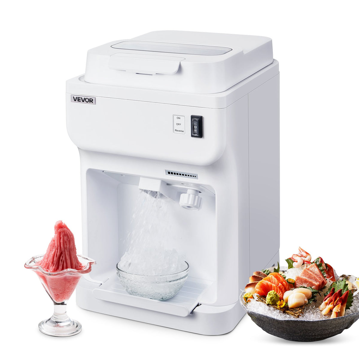 VEVOR Commercial Ice Shaver Crusher, 220lbs Per Hour Electric Snow Cone Maker with 4L Ice Cube Box, 350W 1500RPM Tabletop Shaved Ice Machine for Parties Events Bar, Home and Commercial Use (White) - BBJBS350WBDHFCMJM001V1 - view 1