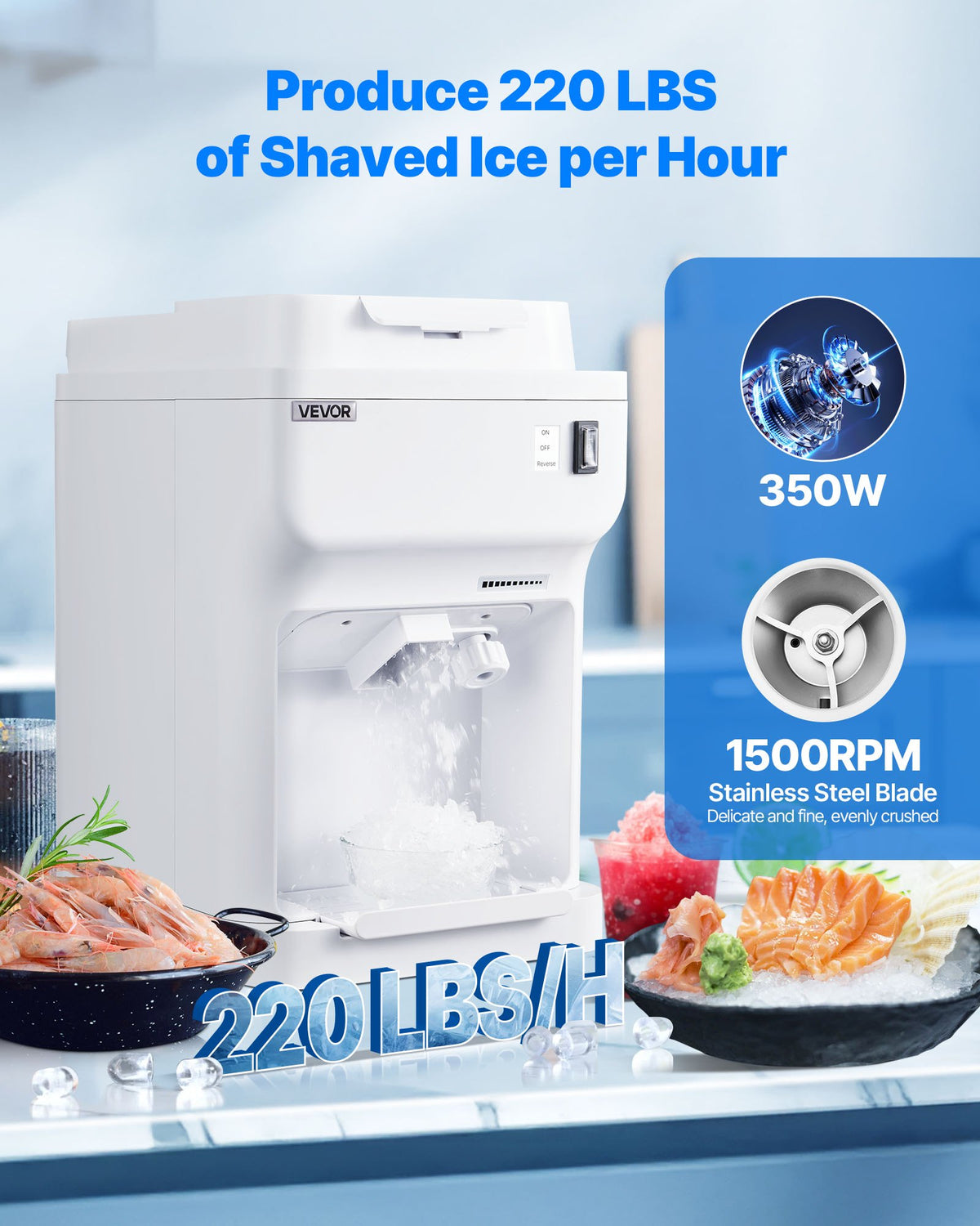 VEVOR Commercial Ice Shaver Crusher, 220lbs Per Hour Electric Snow Cone Maker with 4L Ice Cube Box, 350W 1500RPM Tabletop Shaved Ice Machine for Parties Events Bar, Home and Commercial Use (White) - BBJBS350WBDHFCMJM001V1 - view 3