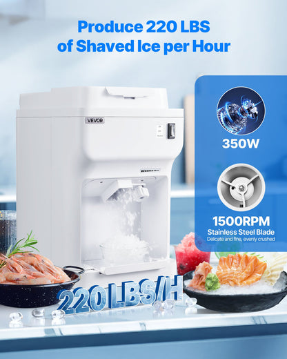 VEVOR Commercial Ice Shaver Crusher, 220lbs Per Hour Electric Snow Cone Maker with 4L Ice Cube Box, 350W 1500RPM Tabletop Shaved Ice Machine for Parties Events Bar, Home and Commercial Use (White) - BBJBS350WBDHFCMJM001V1 - view 3