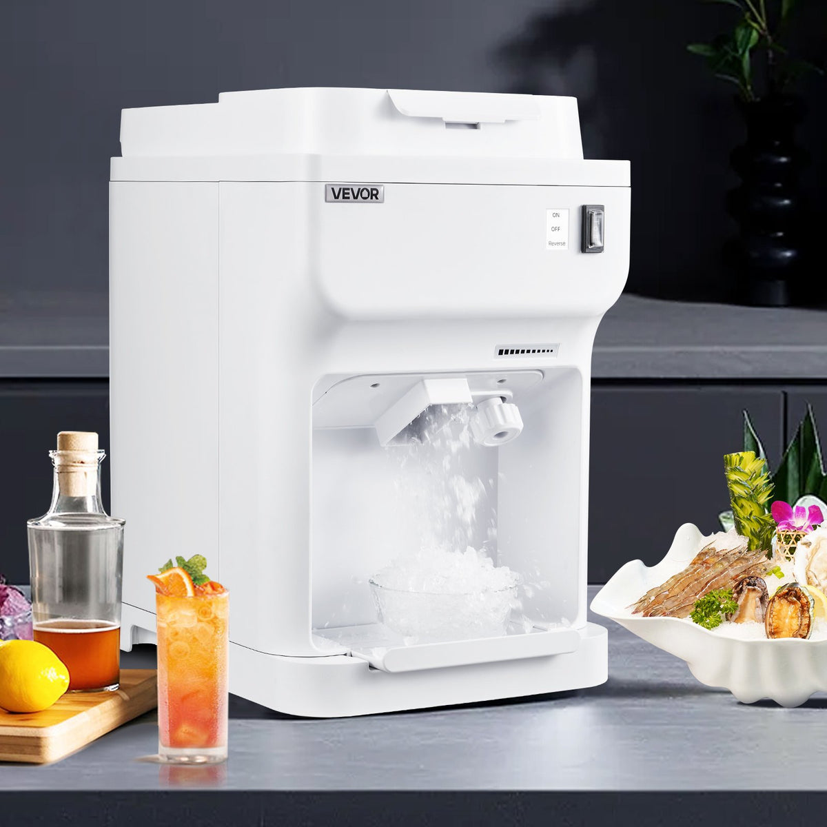 VEVOR Commercial Ice Shaver Crusher, 220lbs Per Hour Electric Snow Cone Maker with 4L Ice Cube Box, 350W 1500RPM Tabletop Shaved Ice Machine for Parties Events Bar, Home and Commercial Use (White) - BBJBS350WBDHFCMJM001V1 - view 9
