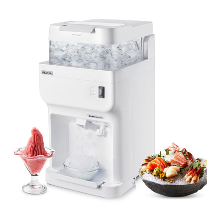 VEVOR Commercial Ice Shaver Crusher, 220lbs Per Hour Electric Snow Cone Maker with 8L Ice Cube Box, 350W 1500RPM Tabletop Shaved Ice Machine for Parties Events Bar, Home and Commercial Use (White) - BBJBS350WBDHM86IJ001V1 - view 1