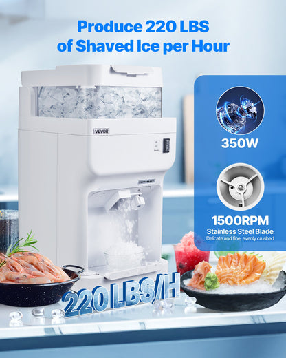 VEVOR Commercial Ice Shaver Crusher, 220lbs Per Hour Electric Snow Cone Maker with 8L Ice Cube Box, 350W 1500RPM Tabletop Shaved Ice Machine for Parties Events Bar, Home and Commercial Use (White) - BBJBS350WBDHM86IJ001V1 - view 3