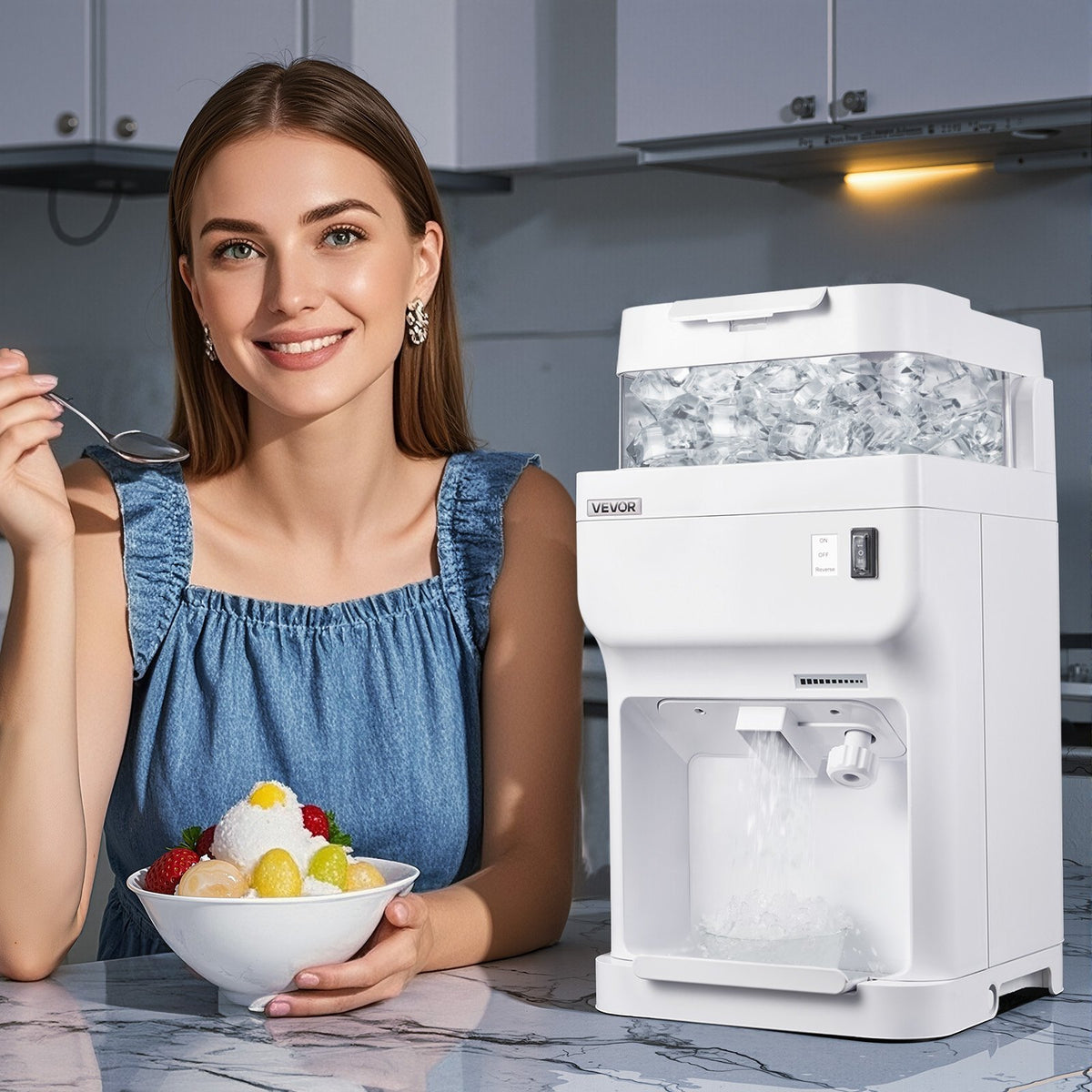 VEVOR Commercial Ice Shaver Crusher, 220lbs Per Hour Electric Snow Cone Maker with 8L Ice Cube Box, 350W 1500RPM Tabletop Shaved Ice Machine for Parties Events Bar, Home and Commercial Use (White) - BBJBS350WBDHM86IJ001V1 - view 9