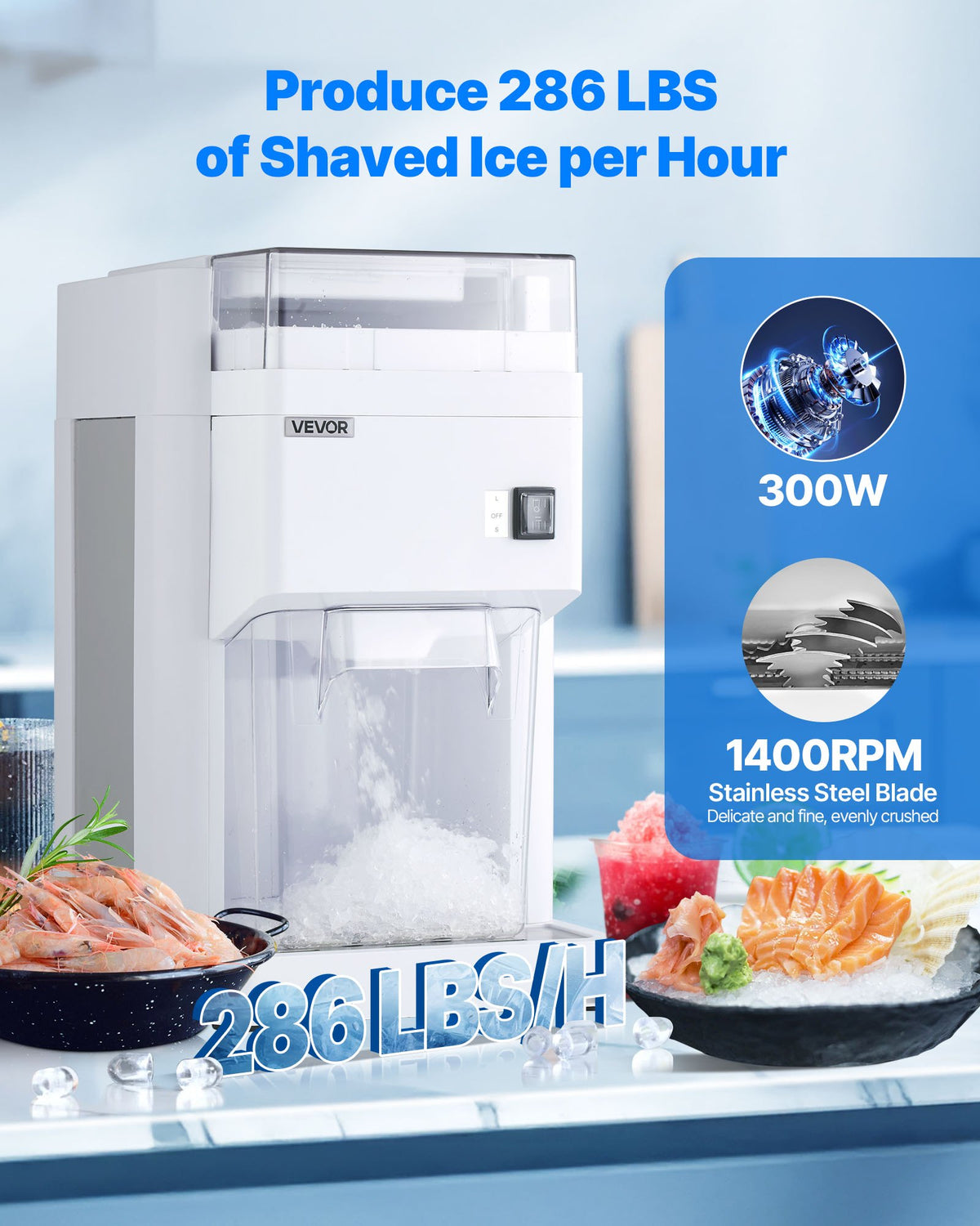 VEVOR Commercial Ice Shaver Machine, 1.91QT /1.8L Large Electric Ice Cube Crusher Shaved Maker with 300W Premium Motor, Stainless Steel Blades, for Bar Mixing Seafood Preservation Home Party, White - BBJBS5L400WDAP48J001V1 - view 4