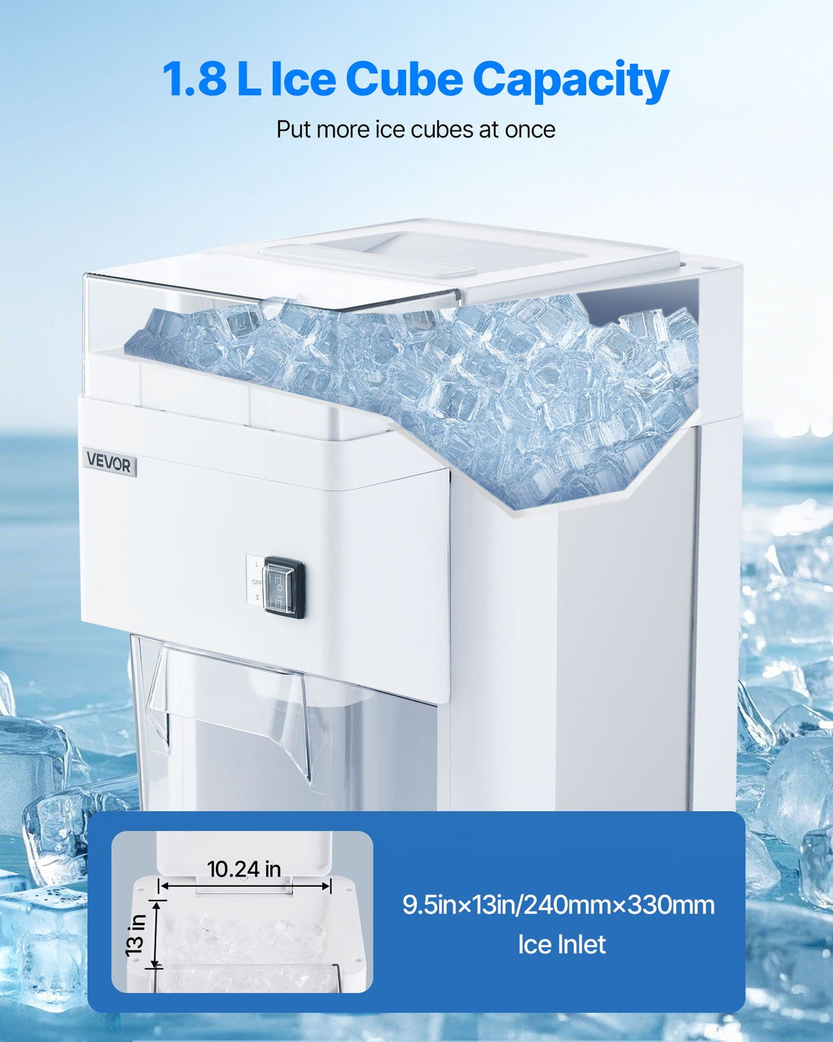 VEVOR Commercial Ice Shaver Machine, 1.91QT /1.8L Large Electric Ice Cube Crusher Shaved Maker with 300W Premium Motor, Stainless Steel Blades, for Bar Mixing Seafood Preservation Home Party, White - BBJBS5L400WDAP48J001V1 - view 5